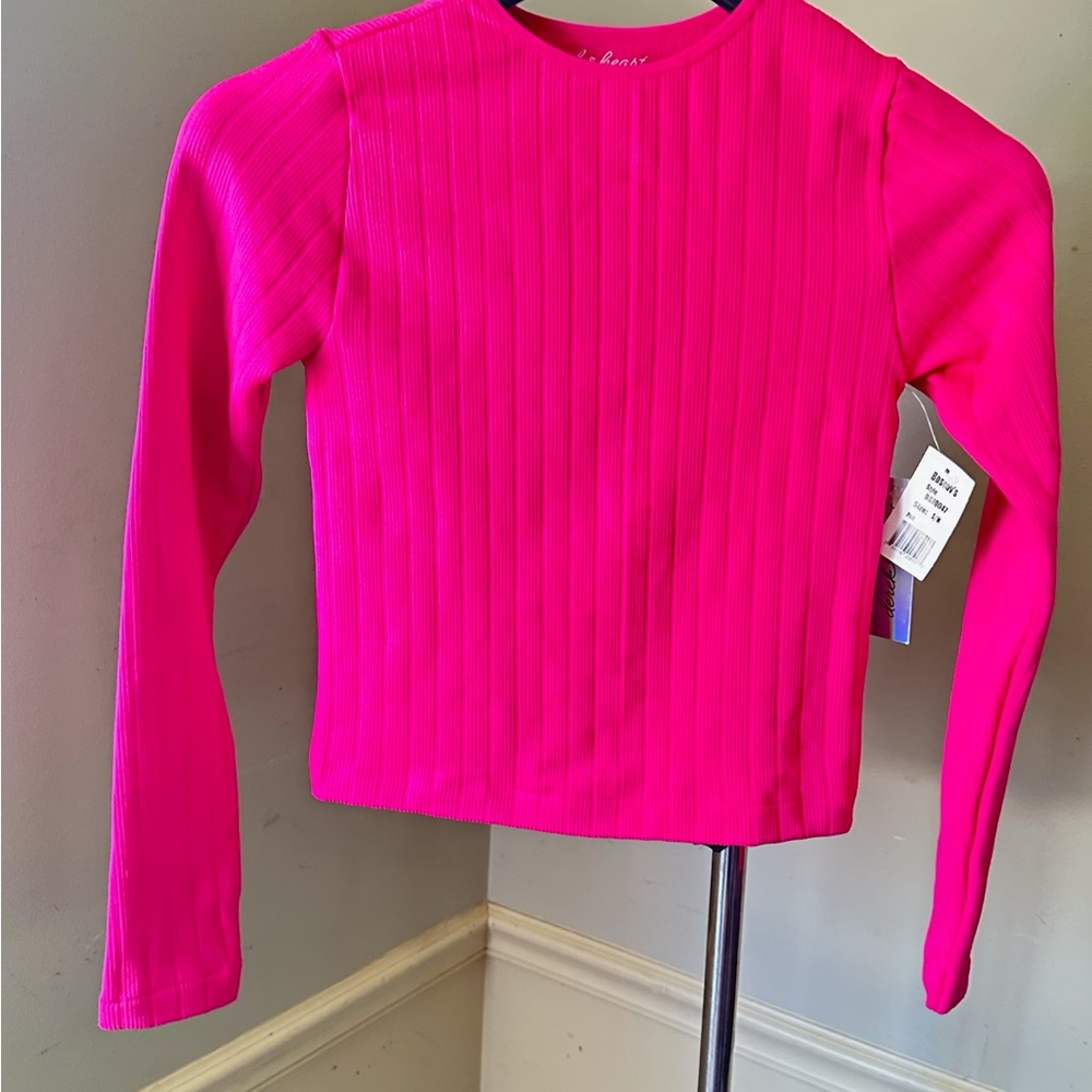 Derek Heart Bright Pink Ribbed Long Sleeve Top